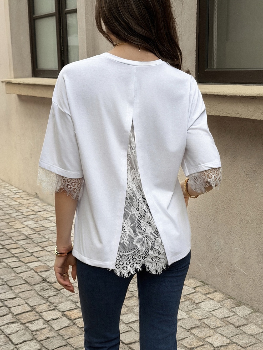 Lace Trimmed Casual T-Shirt - Picture 5 of 6